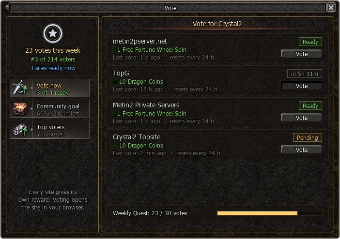 Vote window in the game